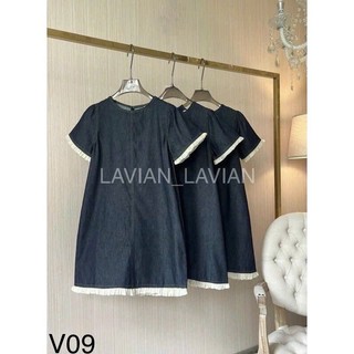 Váy bò dáng suông phối bèo trắng, váy bò mềm che khuyết điểm LAVIAN V09
