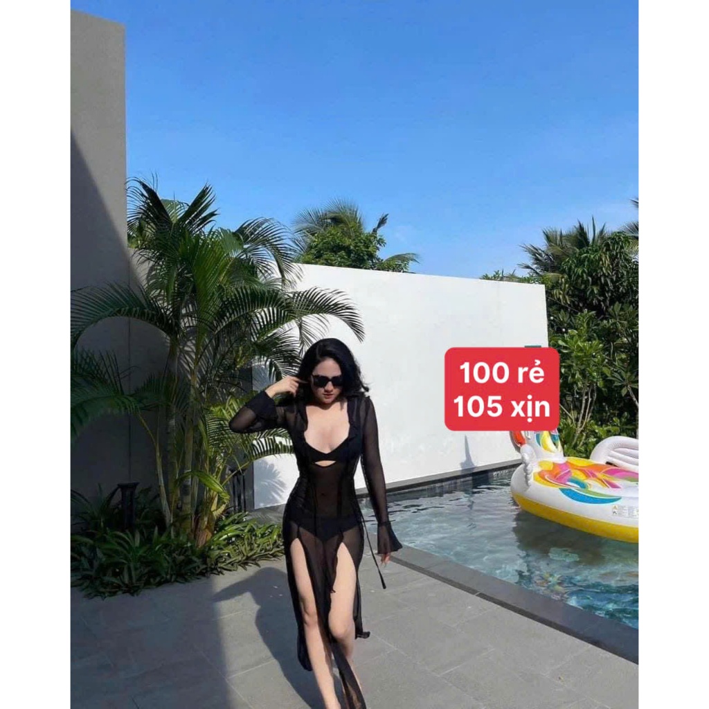 Ms 086 Bikini ĐẦM LƯỚI DÁNG DÀI xuyên thấu, áo tay loe mềm mỏng HAN.T Shop