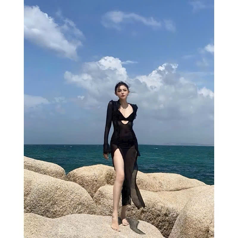 Ms 086 Bikini ĐẦM LƯỚI DÁNG DÀI xuyên thấu, áo tay loe mềm mỏng HAN.T Shop