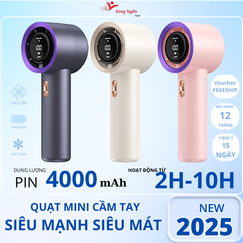 Quạt mini cầm tay 4000 mAh di động có thể sạc gió mạnh 100 tốc độ turbo phản lực
