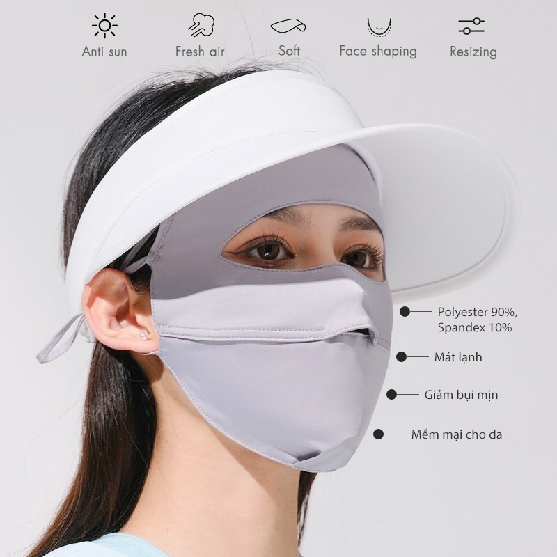 Khẩu trang Fullface chất liệu cotton xu lạnh thoáng khí, chống nắng kháng UV tốt - Ekiu Shop
