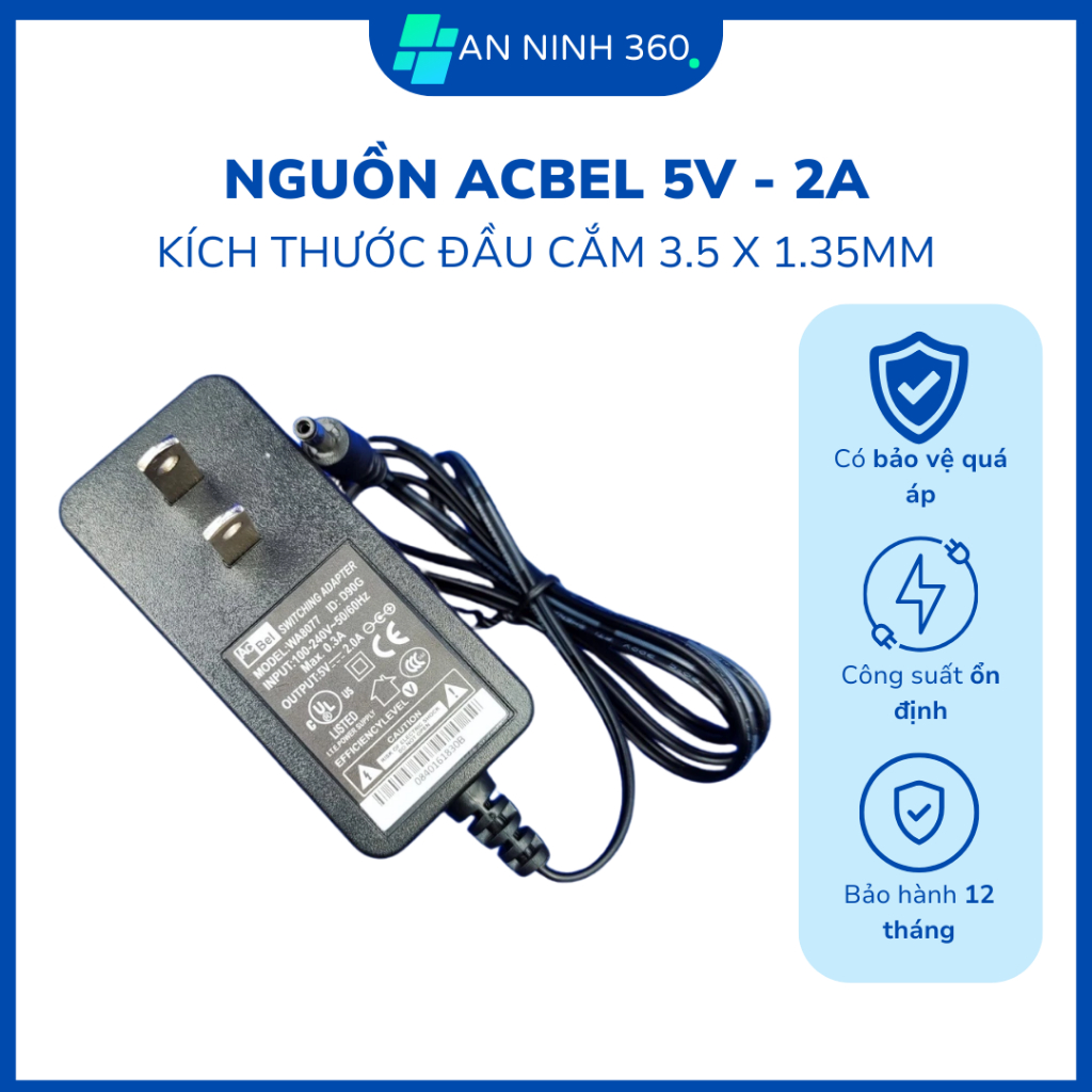 Nguồn 5V 2A AcBel chân to nhỏ, mạch tốt, công suất đủ cho Camera IP ...
