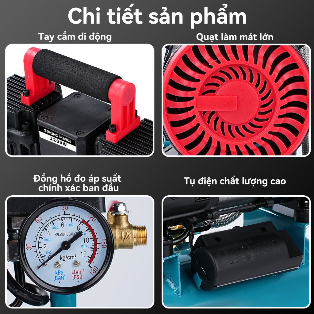 Máy Nén Khí Không Dầu Victool 1200W Bình 9L Nạp Khí Nhanh Độ Ồn Thấp Dùng Cho Phun Sơn, Bơm Xe