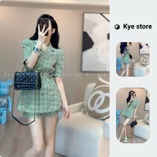 Set thiết kế áo quần blazer KYE Hamin kẻ xanh