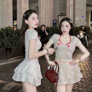 Sét Áo thun Chân Váy MÀu Wither(tặng áo Bra kẻ đỏ có sẵn đệm)