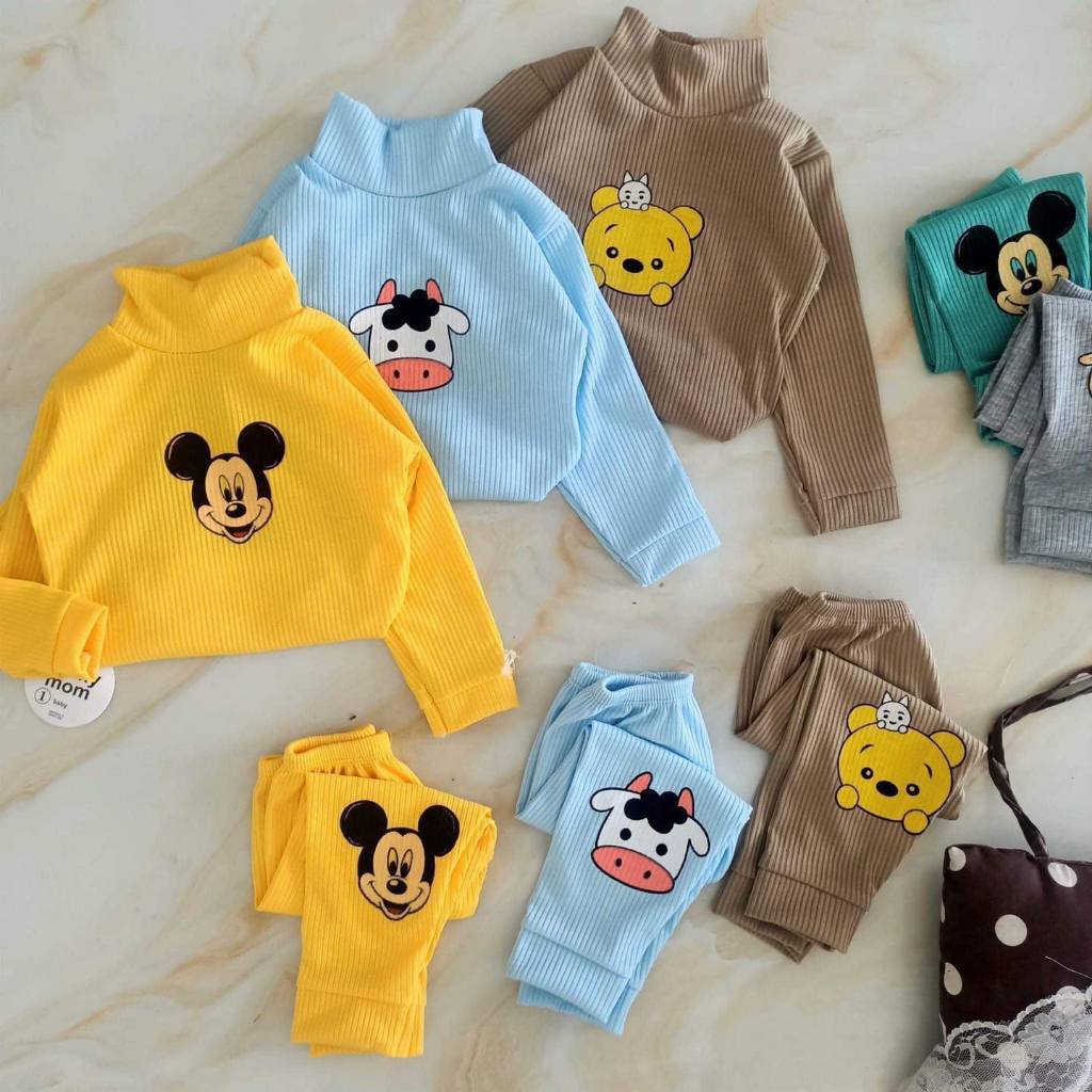 bộ bozip cổ cao 5 phân in hình cho bé trai và gái bên em giao màu ngẫu nhiên