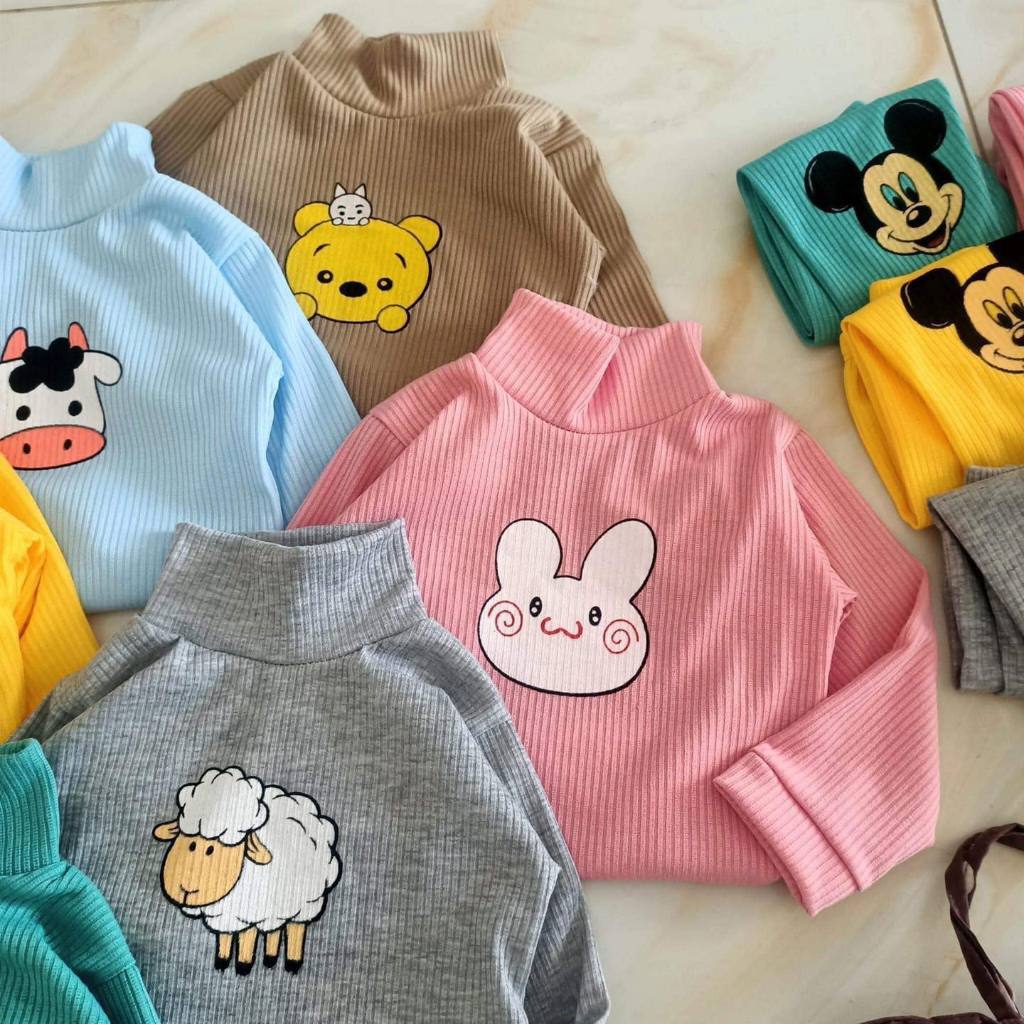 bộ bozip cổ cao 5 phân in hình cho bé trai và gái bên em giao màu ngẫu nhiên