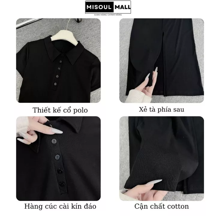 Váy Body Cộc Tay Dáng Dài Cổ Polo Phối Cúc Xẻ Tà Sau Bigsize, Đầm Body Cổ Trụ Xẻ Tà Chất Cotton Co Giãn Misoul Mall 398
