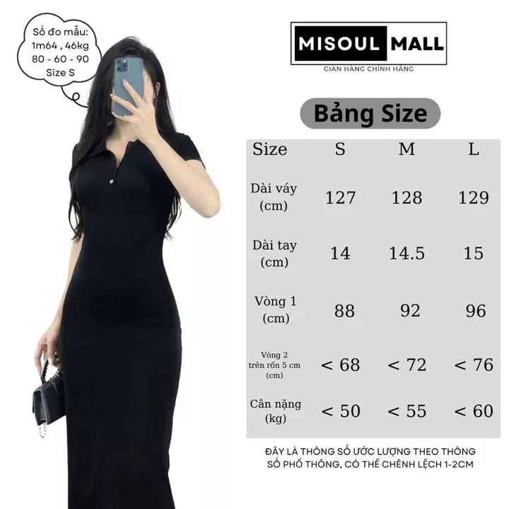 Váy Body Cộc Tay Dáng Dài Cổ Polo Phối Cúc Xẻ Tà Sau Bigsize, Đầm Body Cổ Trụ Xẻ Tà Chất Cotton Co Giãn Misoul Mall 398