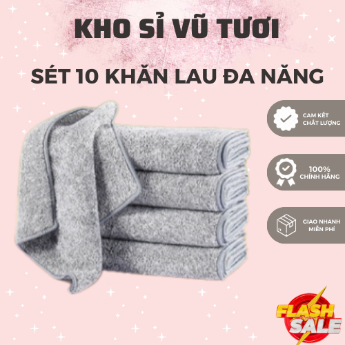 [ComBo] 10 Khăn Lau Đa Năng 2 Mặt Vuông Xám Siêu Thấm, Siêu Mịn Thấm Hút Kháng Khuẩn Tiện Lợi | BigBuy360 - bigbuy360.vn