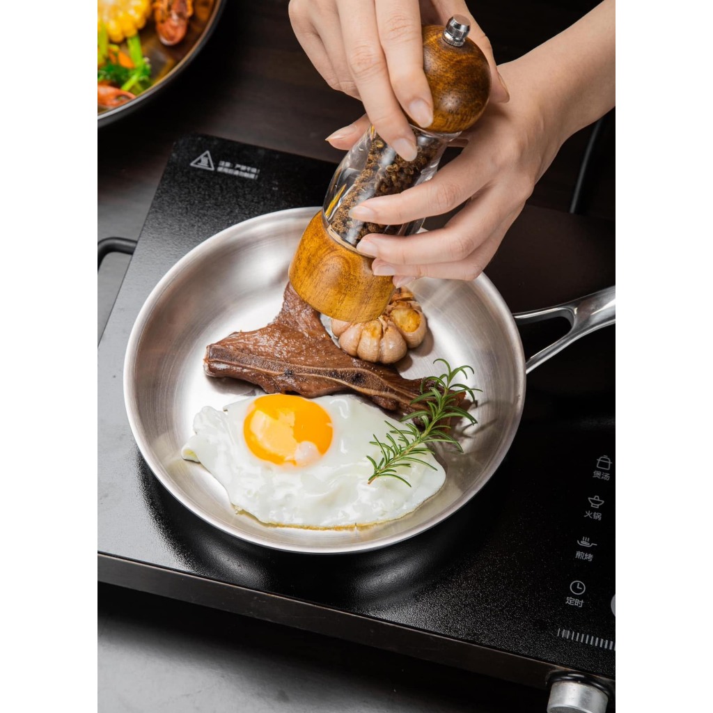 Chảo Inox 3 Lớp Liền Khối Dùng Tất Cả Bếp, Chảo Chiên Rán 28cm Oyatton OYT39