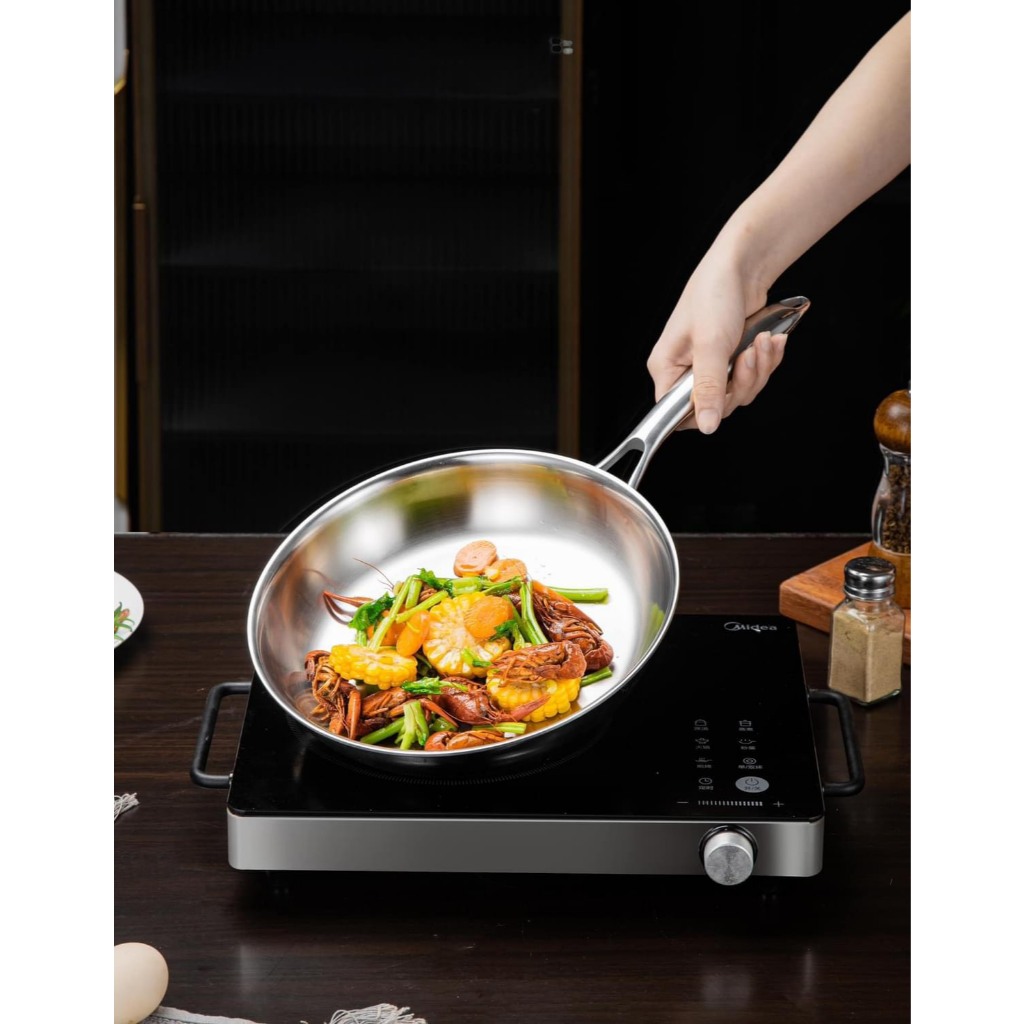 Chảo Inox 3 Lớp Liền Khối Dùng Tất Cả Bếp, Chảo Chiên Rán 28cm Oyatton OYT39