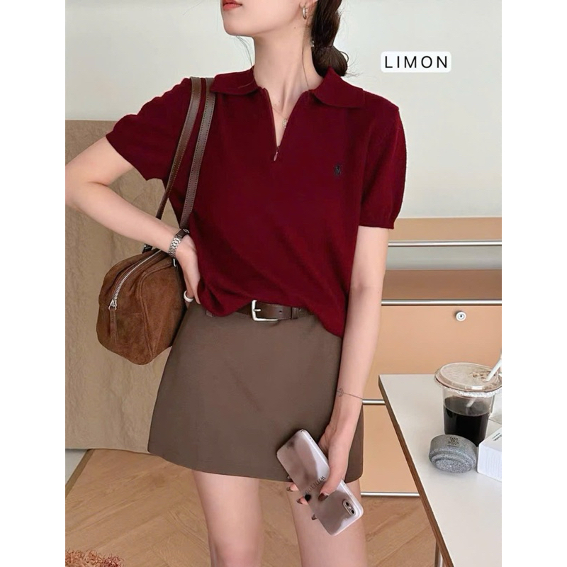 [New Hot] 026 - Áo Polo Ngựa Kéo Khoá Dệt Kim Cộc Tay Thêu Họa Tiết Sang Trọng Kèm Ảnh Thật