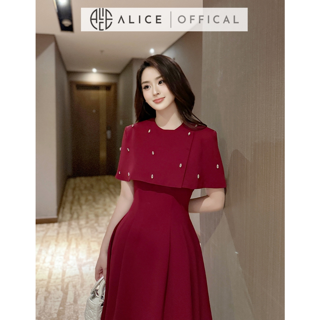 Set Váy Tiểu Thư Chất Gold Nhật Cao Cấp Alice, Váy Dáng Dài Xếp Ly Hai Dây Phối Áo Choàng Rời Đính Đá S841