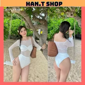 Ms 090 BiKiNi,đồ bơi set liền thân phối lưới, kiểu áo trễ vai, phong cách mới HAN.T Shop