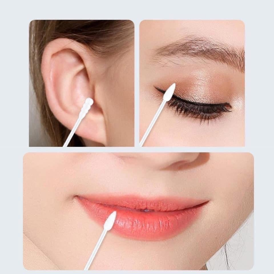 HỘP 200c TĂM BÔNG NGOÁY TAI TRANG ĐIỂM 2 ĐẦU COTTON SIÊU TIỆN DỤNG