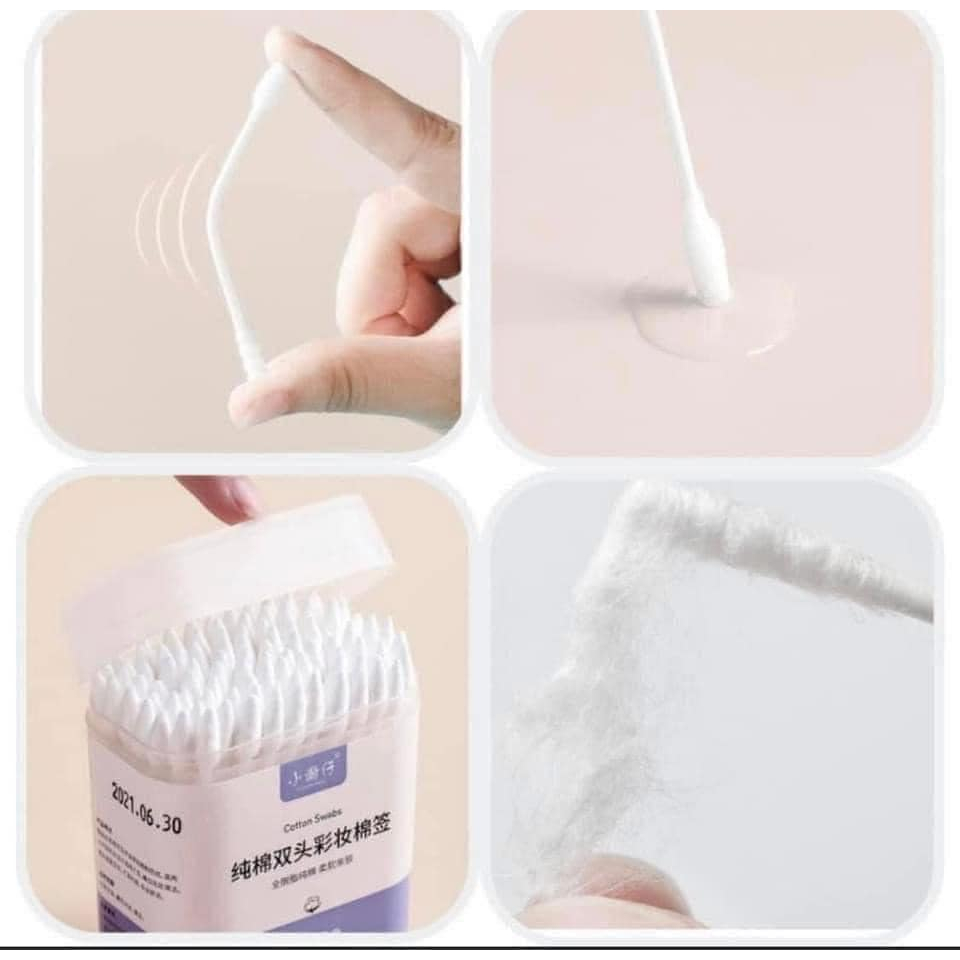 HỘP 200c TĂM BÔNG NGOÁY TAI TRANG ĐIỂM 2 ĐẦU COTTON SIÊU TIỆN DỤNG