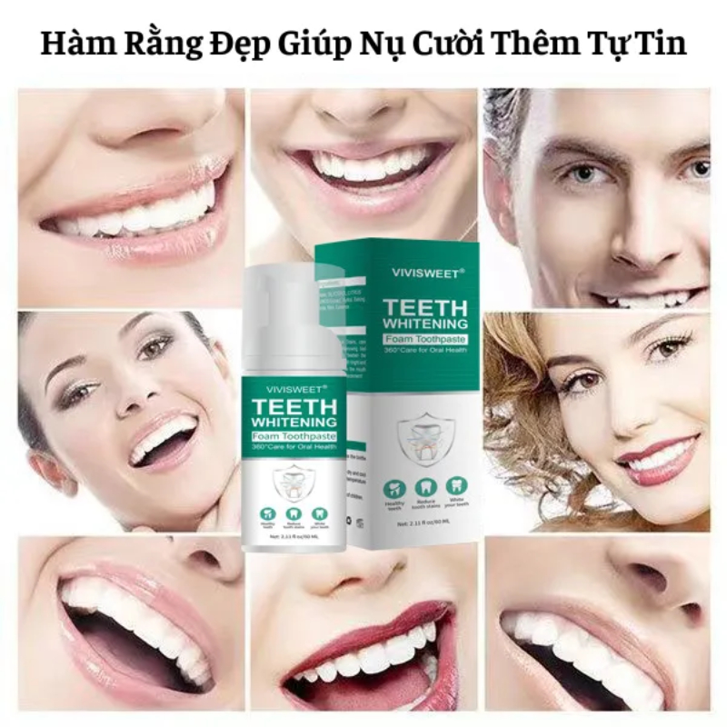 Xịt Đánh Răng Tạo Bọt Teeth Whitening Vivisweet Làm Trắng Răng, Ngăn Ngừa Sâu Răng, Loại Bỏ Mảng Bám, Khử Mùi Hôi, Mang