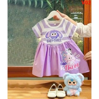 Váy bé gái hoạ tiết kuromi,baby three, đầm bé gái size 10-30kg màu tím hot hit