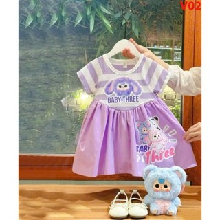 Váy bé gái hoạ tiết kuromi,baby three, đầm bé gái size 10-30kg màu tím hot hit
