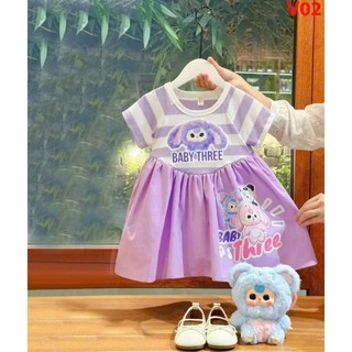 Váy bé gái hoạ tiết kuromi,baby three, đầm bé gái size 10-30kg màu tím hot hit