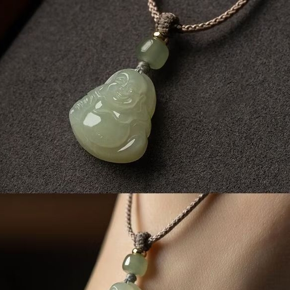 Mặt dây chuyền Phật Di Lặc ,ngọc hòa điền tự nhiên dành cho nam nữ