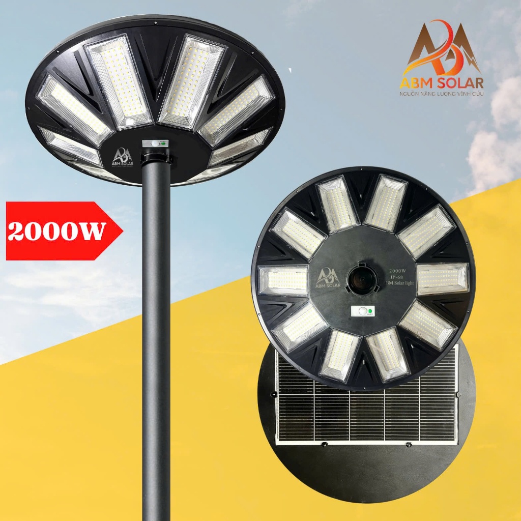 Đèn Đường Năng Lượng Mặt Trời 2000W UFO ABM SOLAR DK75, LED Siêu Sáng Cảm Biến Chuyển Động, Chiếu Sáng Sân Vườn, Bãi Xe
