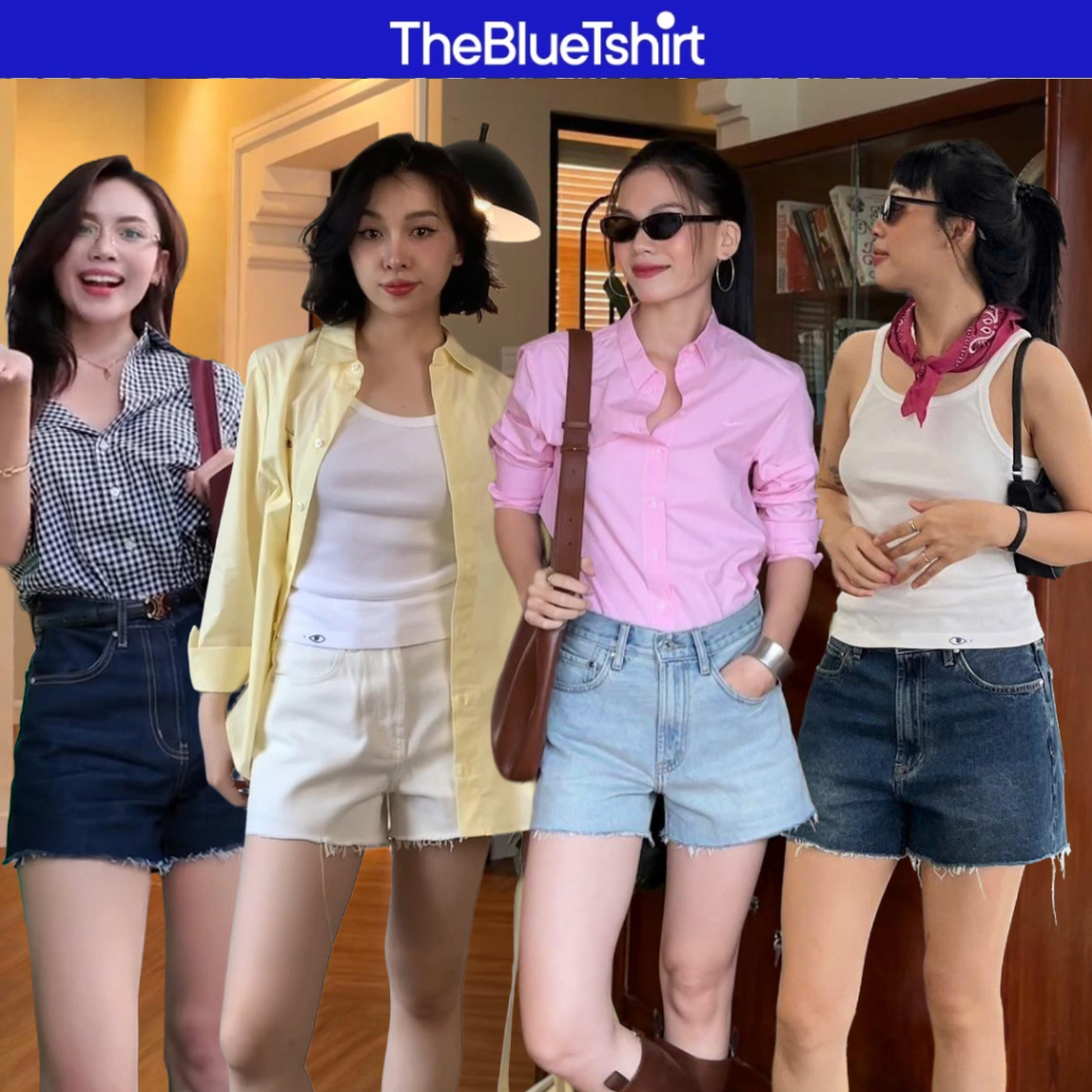 Ảnh TheBlueTshirt - Quần shorts jean lưng cao lai tưa cho nữ - Golden Hour Shorts - Women 1