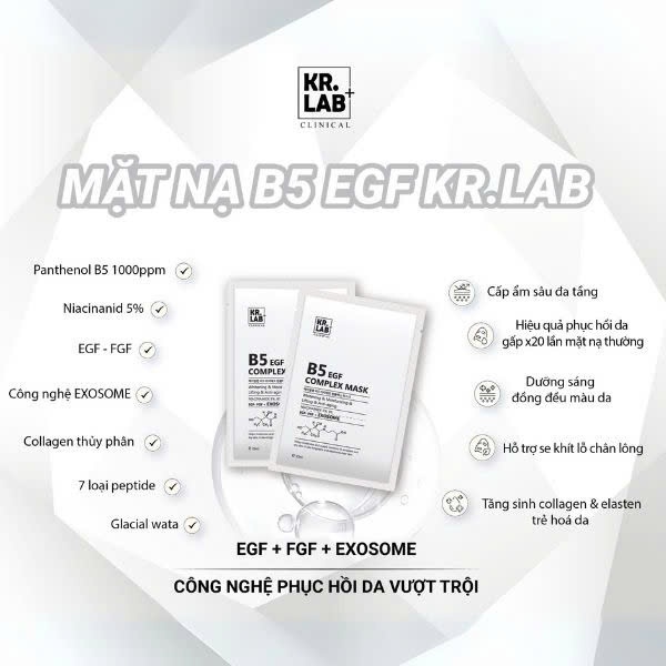 Mặt nạ dưỡng ẩm, phục hồi B5 EGF Complex Mask, máy rửa mặt, thanh lăn cơ Kr.Lab