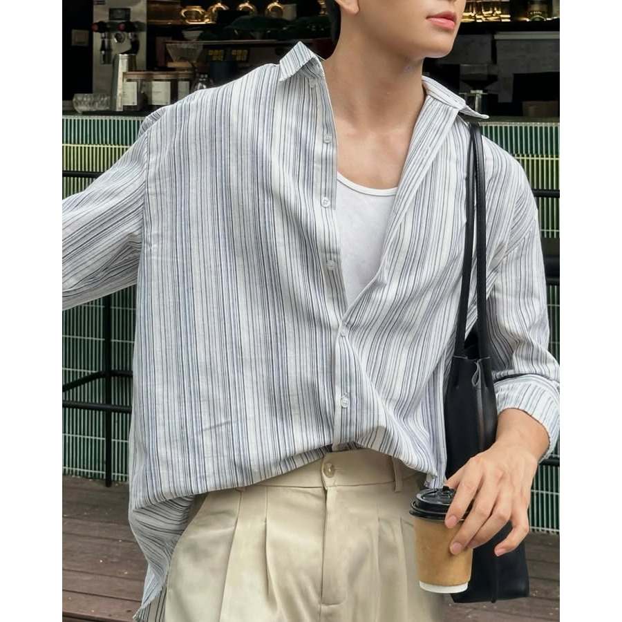 Áo Sơ Mi Nam Linen Cao Cấp Thời Trang Phối Sọc Vải Mềm Mịn Mát Halley A19