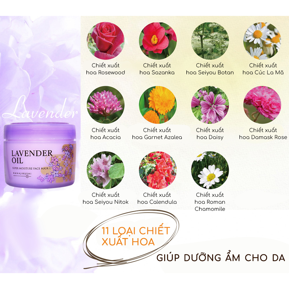 Mặt nạ dưỡng da căng bóng thảo dược và hoa oải hương HANAJIRUSHI SUPER MOISTURE FACE MASK L 220g