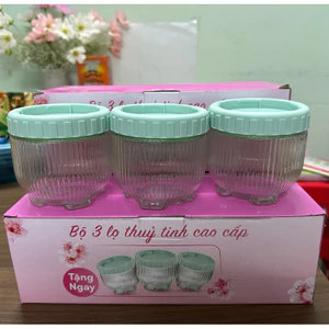 Bộ 3 Hũ đựng gia vị thuỷ tinh . Nắp vặn tiện lợi dễ vệ sinh ——-