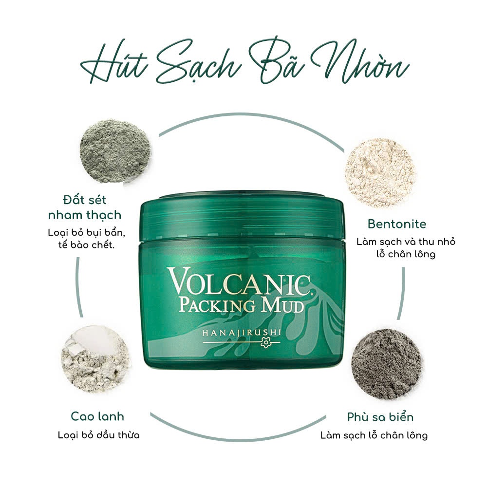 Mặt Nạ Đất Sét tro núi lửa se khít lỗ chân lông giảm mụn đầu đen HANAJIRUSHI VOLCANIC PACKINGMUD195g
