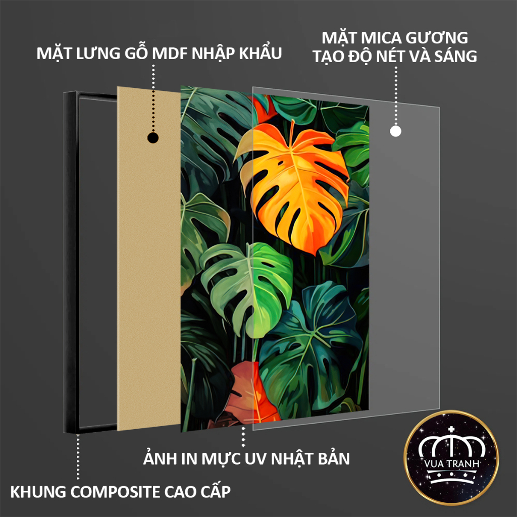 Tranh Long Hổ Tranh Đấu Tráng Gương Khung Composite Decor Treo Tường Trang Trí Phòng Khách