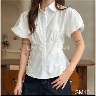 Áo sơ mi tay bồng dây buộc eo dáng babydoll LAVIAN SM10
