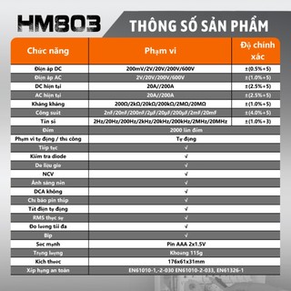 HOMTOOLS HM803 Đồng hồ đo kẹp kỹ thuật số True RMS NCV 600V Điện áp 200A DC / AC Đồng hồ đo kẹp hiện tại