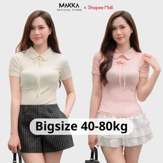 Áo nữ thiết kế MAKKA áo thun nữ cộc tay cổ sen đính nơ trước ngực chất tăm đũa mềm mịn 3016