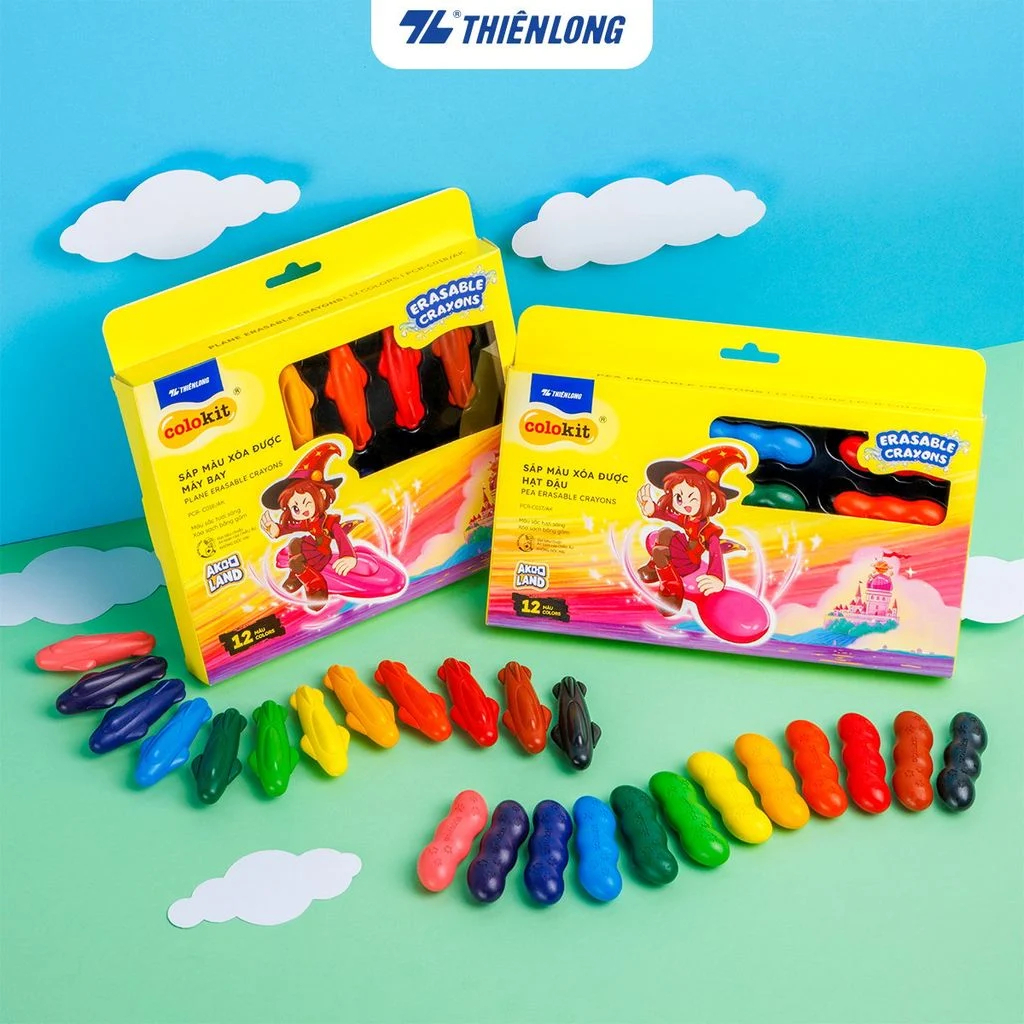 Sáp màu Thiên Long xóa ược, Màu Tươi Sáng An To n Siêu Mịn, siêu an toàn, thích hợp cho bé từ 3 tuổi