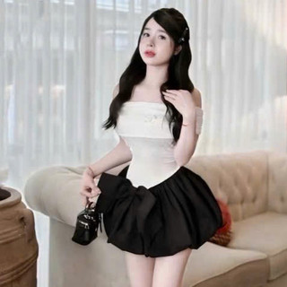 Đầm Thun Zip Trễ Vai Phối Thô Belum Bồng Bềnh Nữ Thời Trang
