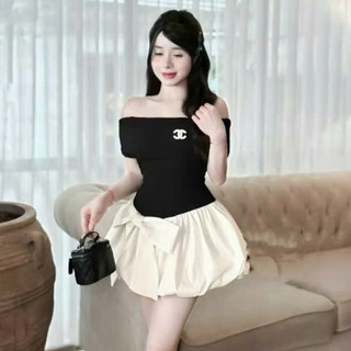 Đầm Thun Zip Trễ Vai Phối Thô Belum Bồng Bềnh Nữ Thời Trang