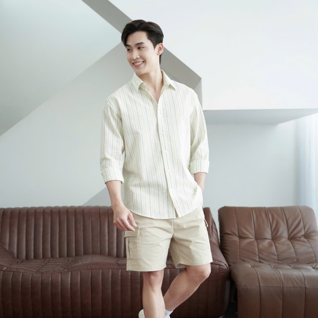 Áo Sơ Mi Nam Kẻ Sọc Dài Tay Chất Cotton Xốp Cao Cấp Chống Nhăn Tốt Mềm Mại  HALLEY A25