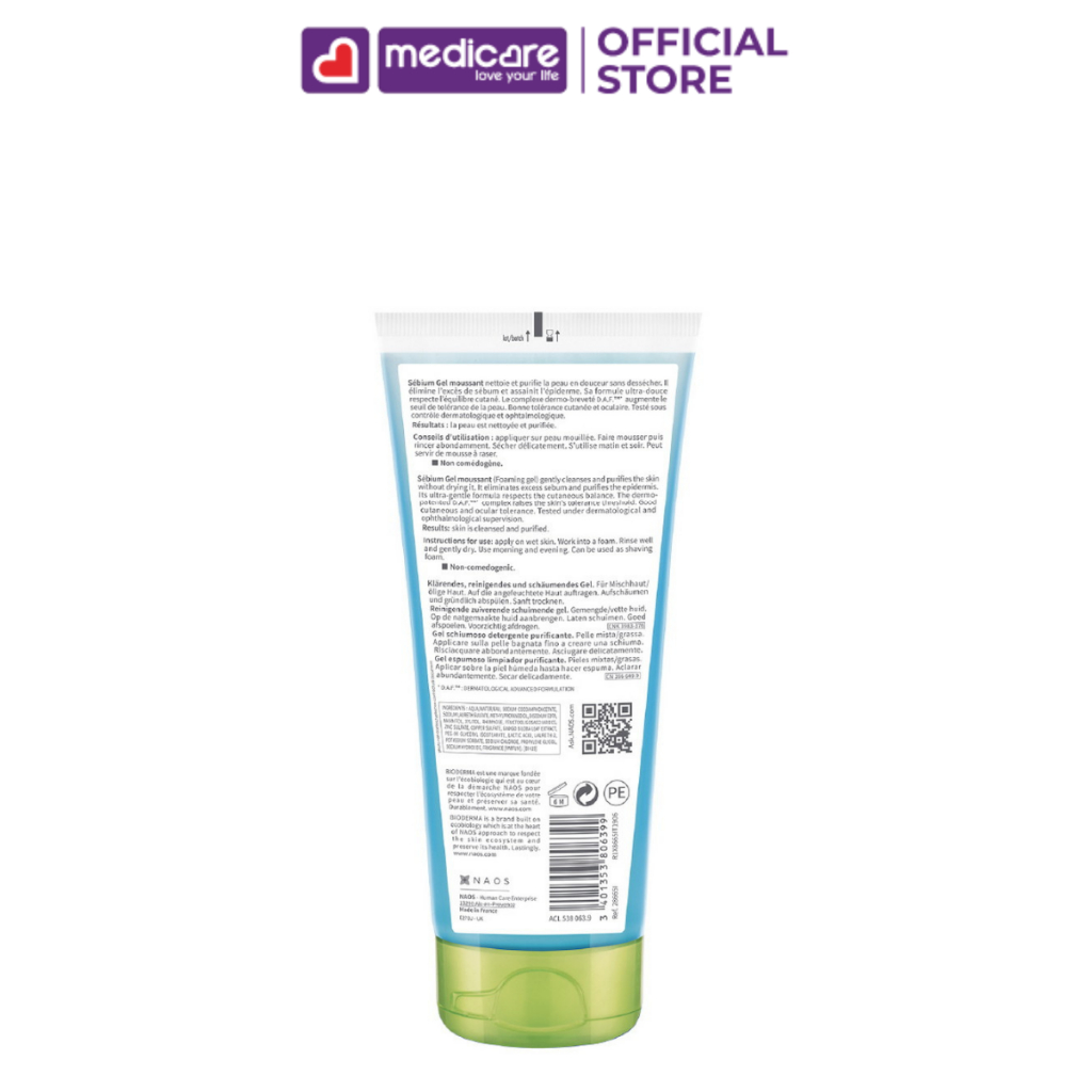 Gel rửa mặt Bioderma Sebium tạo bọt dành cho da hỗn hợp và da dầu 200ml