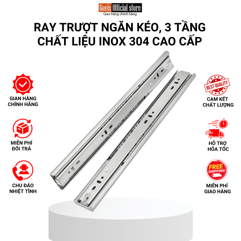 Ray trượt ngăn kéo, 3 tầng chất liệu INOX 304 cao cấp | Shopee Việt Nam