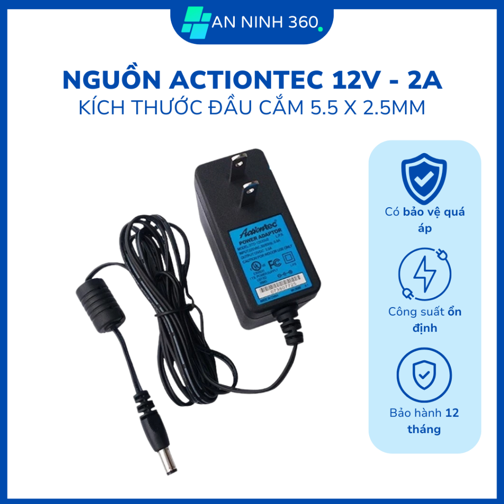 Nguồn 12V 2A Actiontec đủ công suất, có đèn LED cho Camera và thiết bị ...