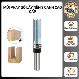 Mũi phay gỗ, mũi soi thẳng lấy nền 3 cánh 2 bi dưới cốt 12.7mm