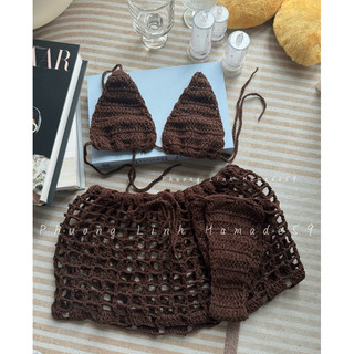 Set bikini lưới len dành cho nữ (3 món)