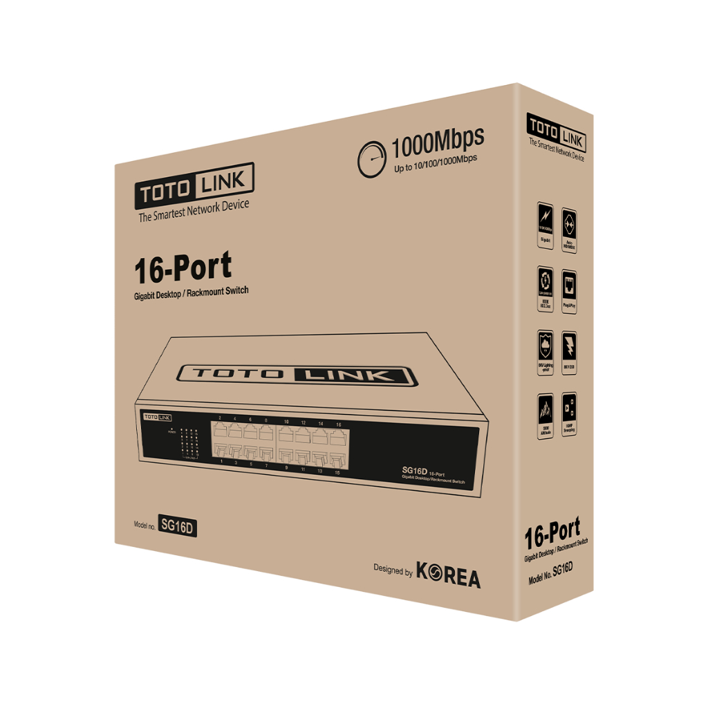 [Hoả Tốc] Bộ chia mạng Switch 16 cổng Gigabit TOTOLINK SG16D cho PC Laptop dễ sử dụng
