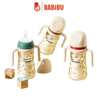 Bình tập hút chống sặc Youkebei cho bé dung tích 300ml, họa tiết gấu dễ thương