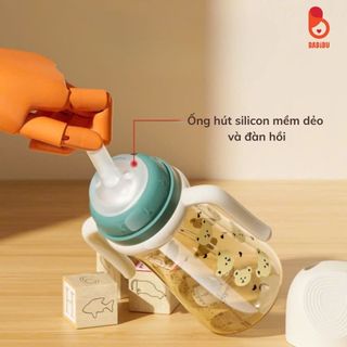 Bình tập hút chống sặc Youkebei cho bé dung tích 300ml, họa tiết gấu dễ thương