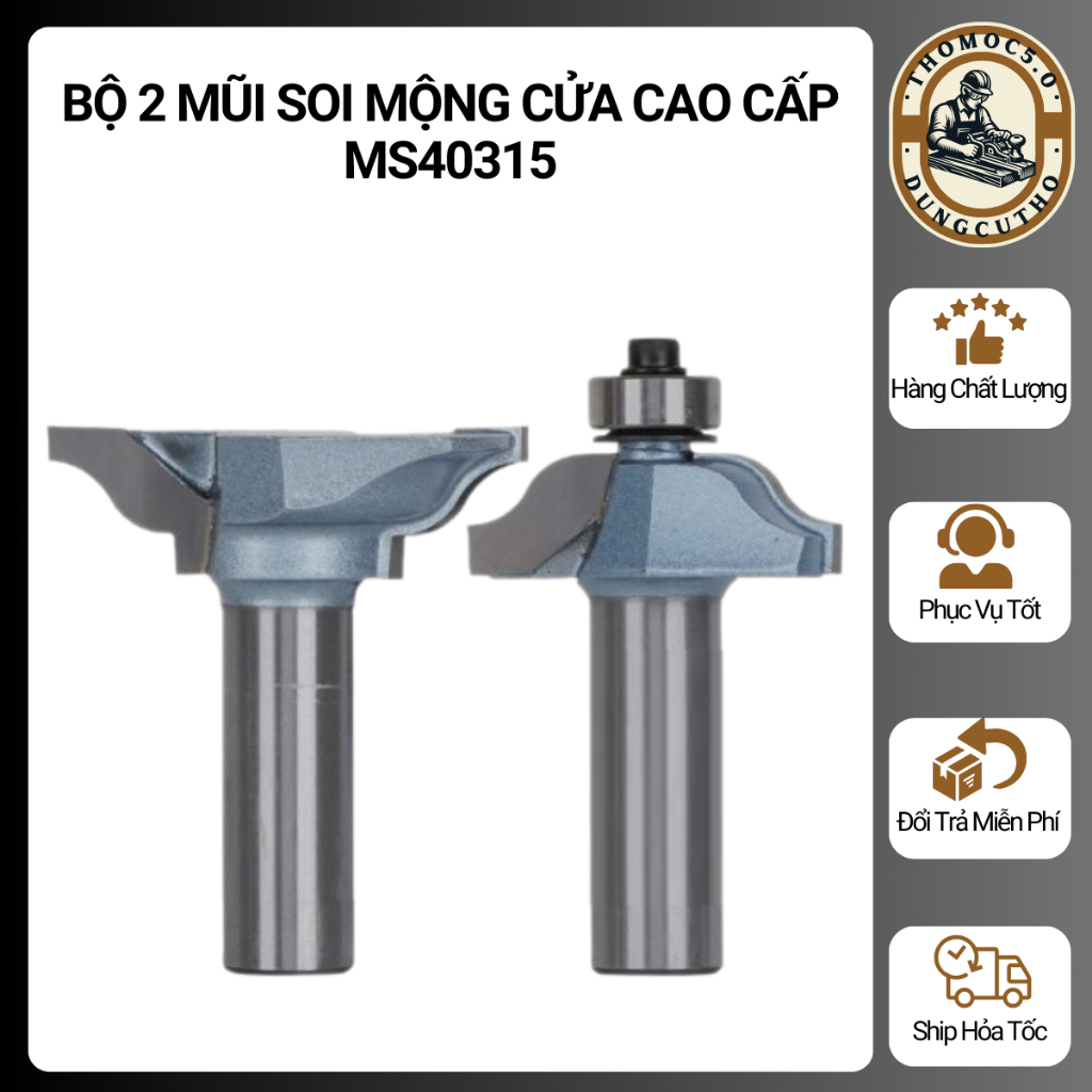 Mũi phay gỗ, mũi soi ghép mộng cửa cánh sen, bộ 2 mũi